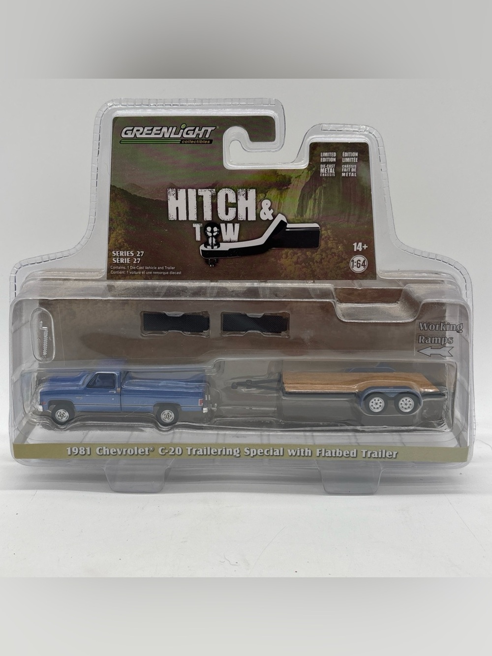 Greenlight Hitch & Tow 1981 Chevrolet C-20 Trailering Special w/ Flatbed Trailer